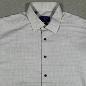 David Donahue Shirt Mens 17 32/33 Plaid Casual Preppy Button Up 100% Cotton Logo